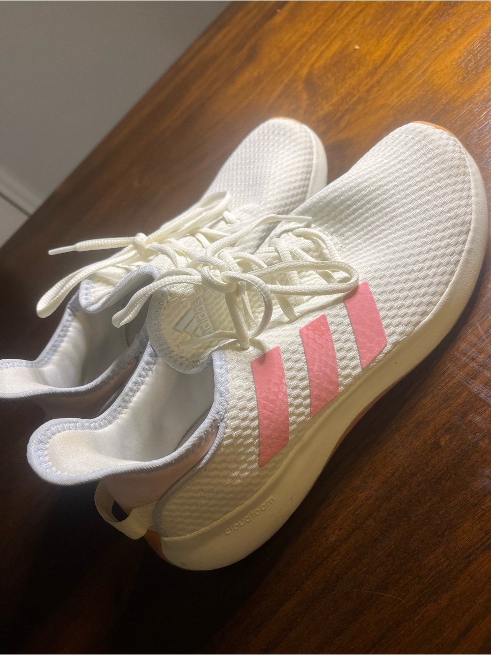 adidas White Runners with Pink Three-Stripes